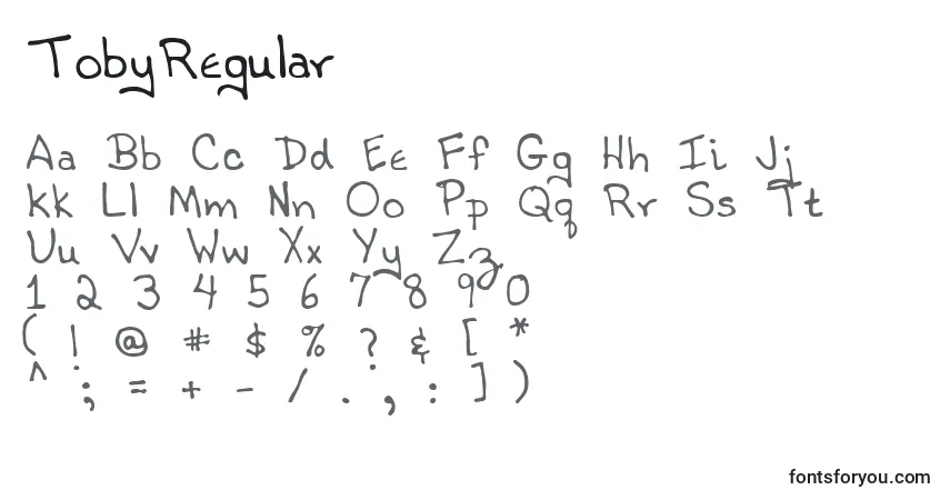 A fonte TobyRegular – alfabeto, números, caracteres especiais