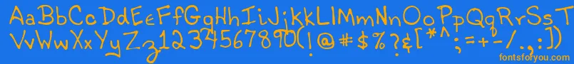 フォントTobyRegular – オレンジ色の文字が青い背景にあります。