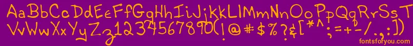 TobyRegular-fontti – oranssit fontit violetilla taustalla