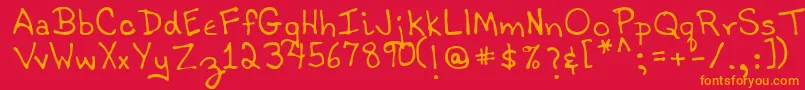 TobyRegular-fontti – oranssit fontit punaisella taustalla