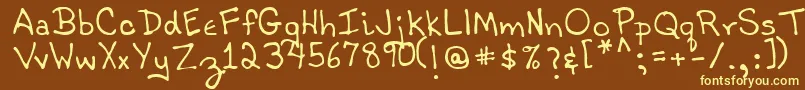 TobyRegular-fontti – keltaiset fontit ruskealla taustalla