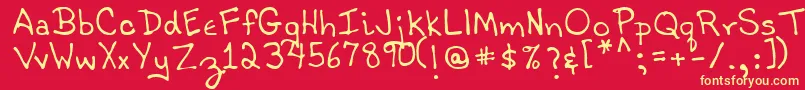 TobyRegular-Schriftart – Gelbe Schriften auf rotem Hintergrund