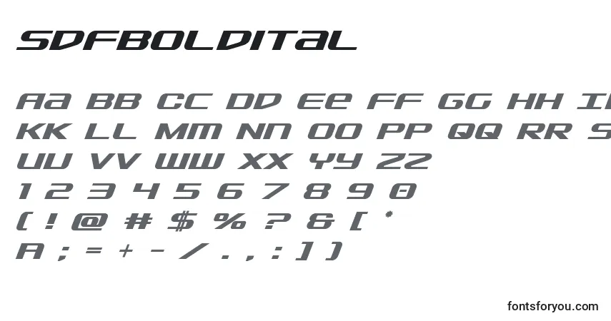 A fonte Sdfboldital – alfabeto, números, caracteres especiais