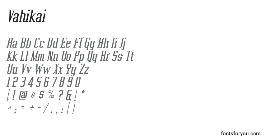Czcionka Vahikai – alfabet, cyfry, specjalne znaki