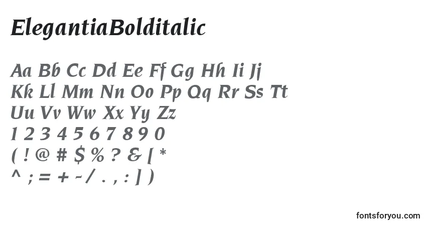 Czcionka ElegantiaBolditalic – alfabet, cyfry, specjalne znaki
