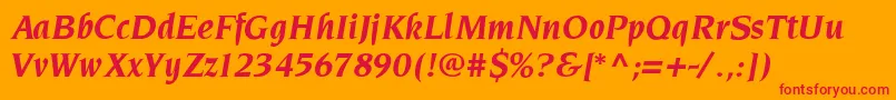 Czcionka ElegantiaBolditalic – czerwone czcionki na pomarańczowym tle