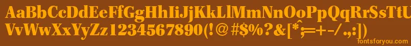 Weitere Informationen zur F820RomanHeavyRegular-Schriftart F820RomanHeavyRegular-Schriftart – Orangefarbene Schriften auf braunem Hintergrund