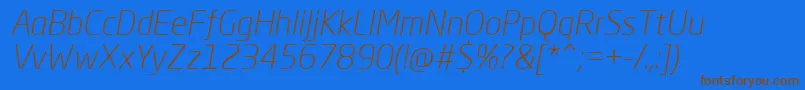 フォントNeoSansProLightItalic – 茶色の文字が青い背景にあります。