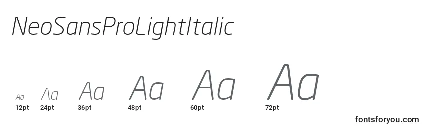 Größen der Schriftart NeoSansProLightItalic