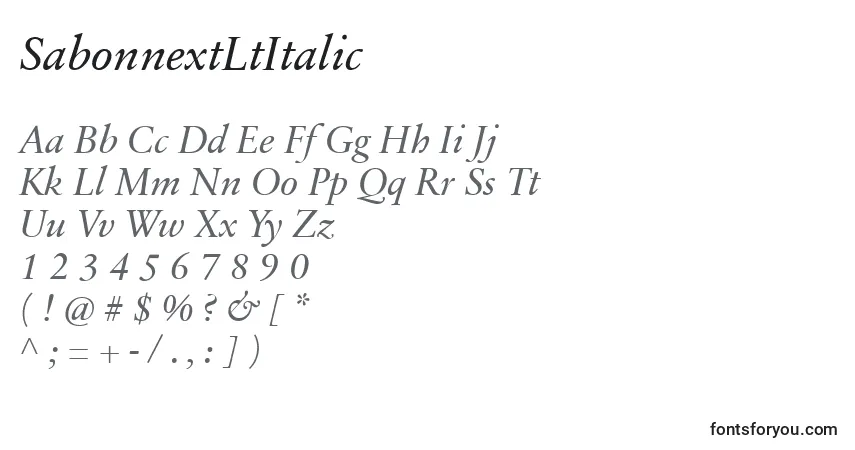A fonte SabonnextLtItalic – alfabeto, números, caracteres especiais