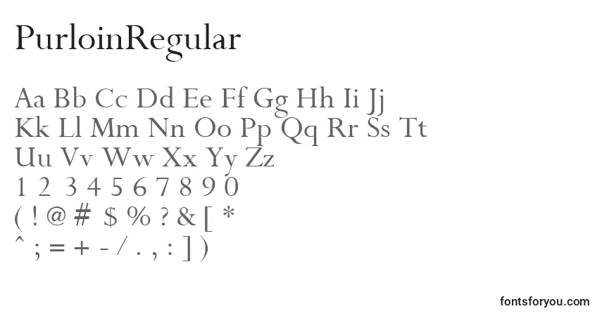 A fonte PurloinRegular – alfabeto, números, caracteres especiais