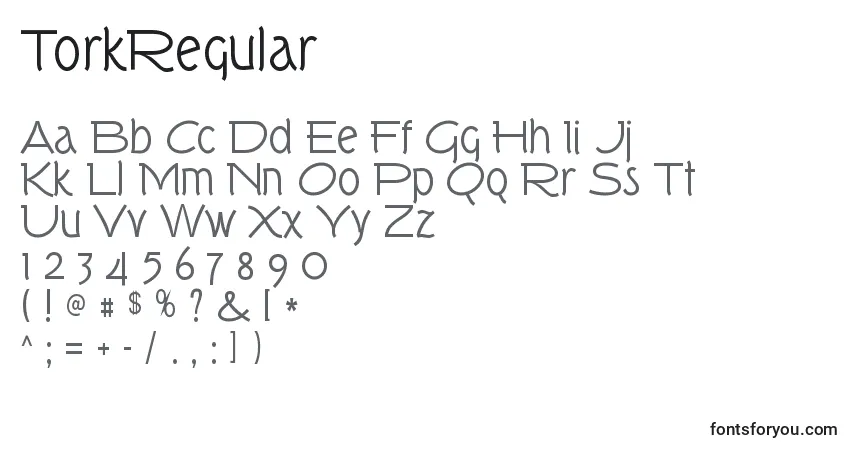 A fonte TorkRegular – alfabeto, números, caracteres especiais