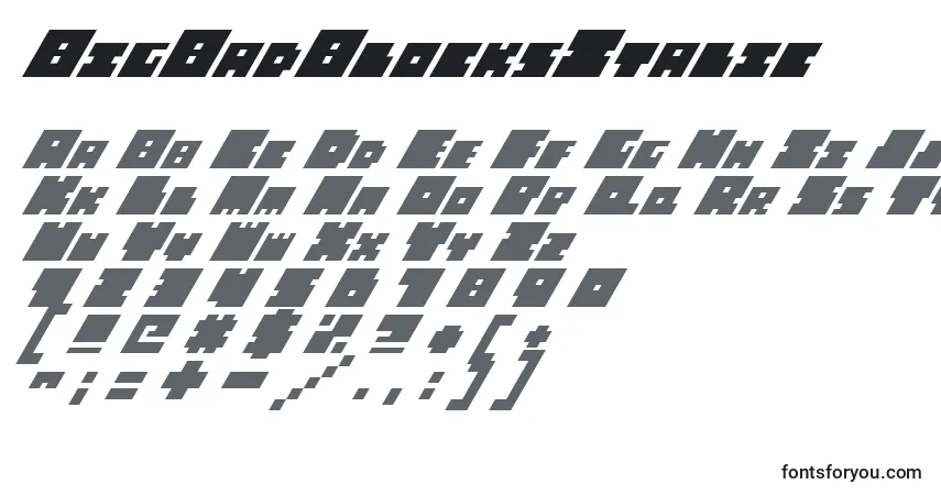Шрифт BigBadBlocksItalic – алфавит, цифры, специальные символы