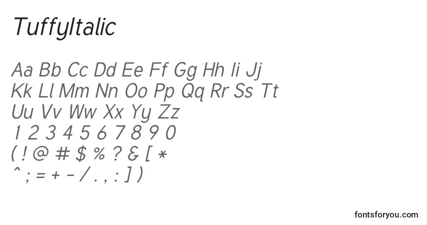 Czcionka TuffyItalic (7704) – alfabet, cyfry, specjalne znaki