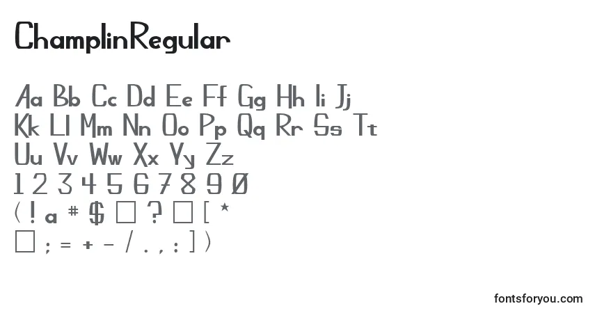 A fonte ChamplinRegular – alfabeto, números, caracteres especiais