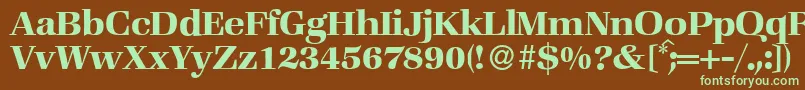 フォントZabriskiebookBold – 緑色の文字が茶色の背景にあります。