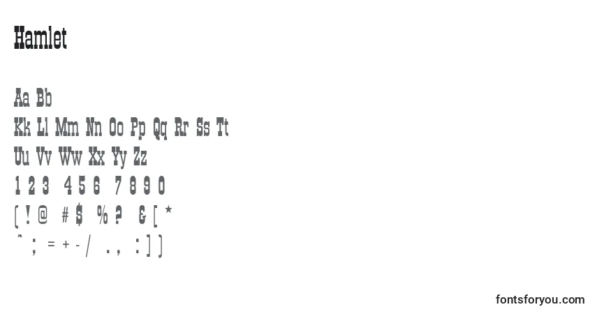 Czcionka Hamlet – alfabet, cyfry, specjalne znaki