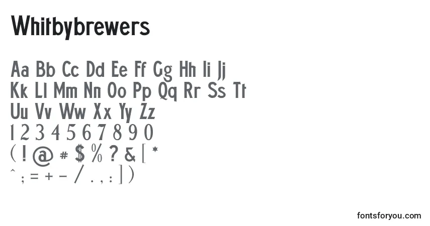 Schriftart Whitbybrewers – Alphabet, Zahlen, spezielle Symbole