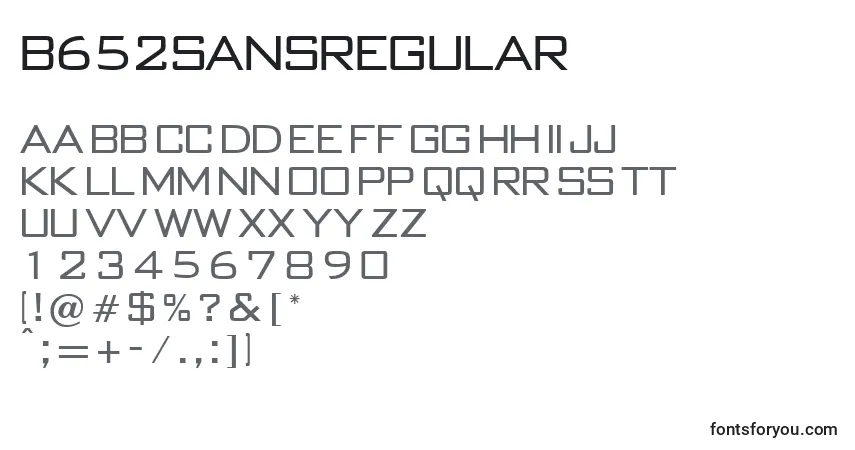 A fonte B652SansRegular – alfabeto, números, caracteres especiais