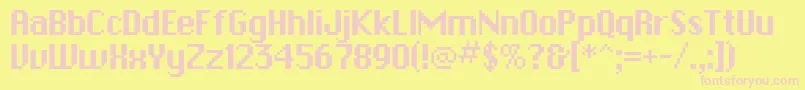 PfbitmapOnesquare-fontti – vaaleanpunaiset fontit keltaisella taustalla