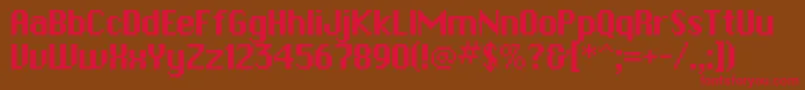 フォントPfbitmapOnesquare – 赤い文字が茶色の背景にあります。