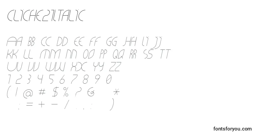 Schriftart Cliche21Italic – Alphabet, Zahlen, spezielle Symbole