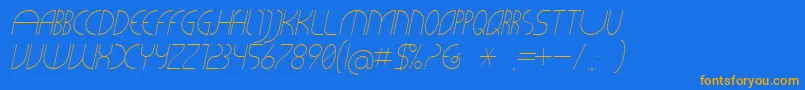 Fonte Cliche21Italic – fontes laranjas em um fundo azul