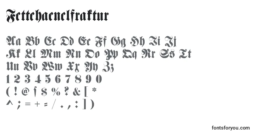 Fettehaenelfraktur-fontti – aakkoset, numerot, erikoismerkit