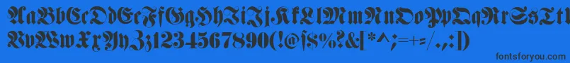 Fettehaenelfraktur-Schriftart – Schwarze Schriften auf blauem Hintergrund