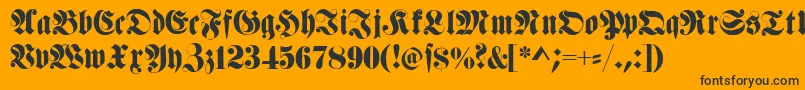 Fettehaenelfraktur-Schriftart – Schwarze Schriften auf orangefarbenem Hintergrund