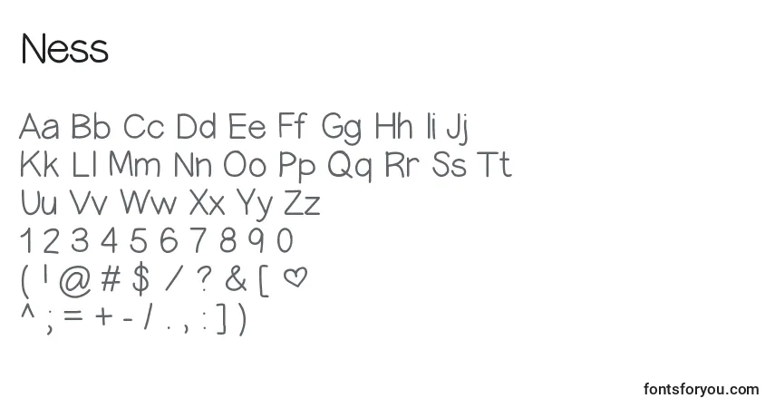 A fonte Ness – alfabeto, números, caracteres especiais