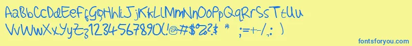 フォントAdamHandwritingTest – 青い文字が黄色の背景にあります。