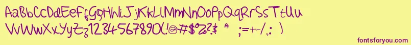 AdamHandwritingTest-Schriftart – Violette Schriften auf gelbem Hintergrund