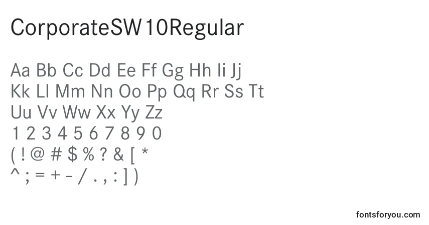 Schriftart CorporateSW10Regular – Alphabet, Zahlen, spezielle Symbole