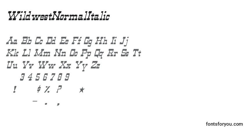 Czcionka WildwestNormalItalic – alfabet, cyfry, specjalne znaki