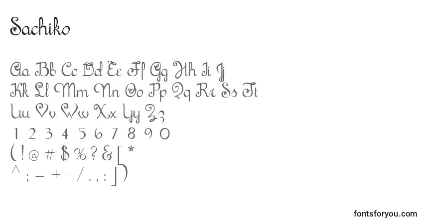 A fonte Sachiko – alfabeto, números, caracteres especiais