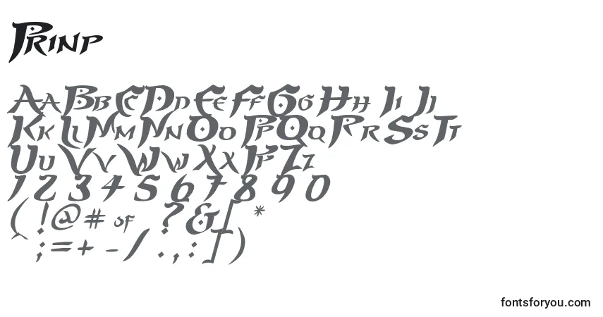 A fonte Prinp – alfabeto, números, caracteres especiais