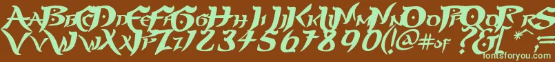 フォントPrinp – 緑色の文字が茶色の背景にあります。