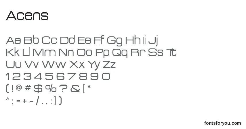 A fonte Acens – alfabeto, números, caracteres especiais