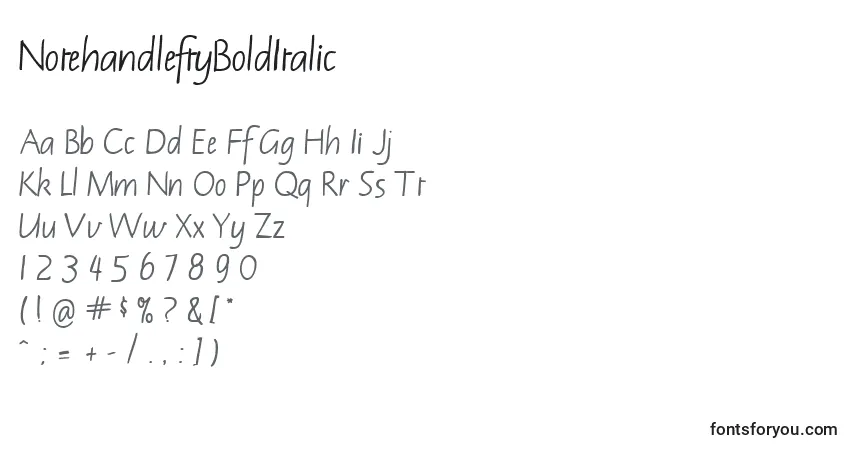 Fuente NotehandleftyBoldItalic - alfabeto, números, caracteres especiales