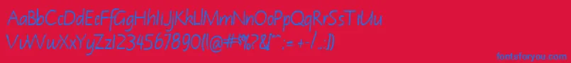 NotehandleftyBoldItalic-fontti – siniset fontit punaisella taustalla