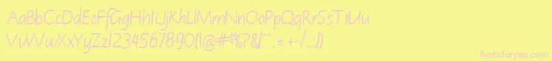 NotehandleftyBoldItalic-fontti – vaaleanpunaiset fontit keltaisella taustalla