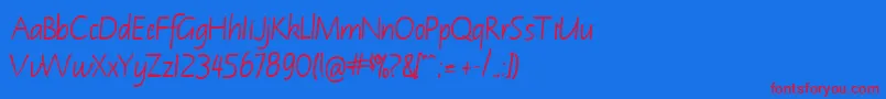 NotehandleftyBoldItalic Font – Red Fonts on Blue Background