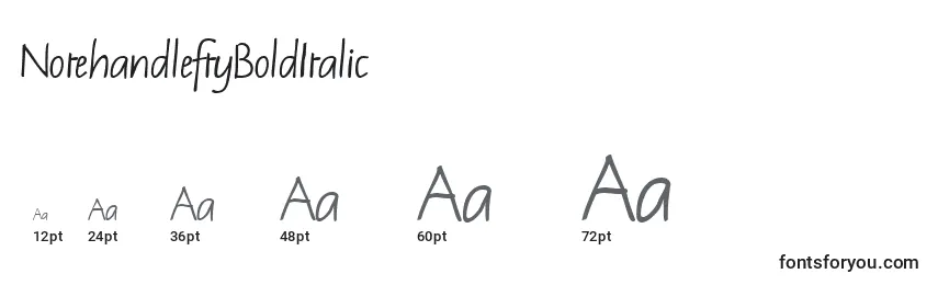 Размеры шрифта NotehandleftyBoldItalic