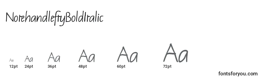 Tamanhos de fonte NotehandleftyBoldItalic