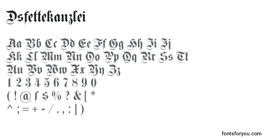 A fonte Dsfettekanzlei – alfabeto, números, caracteres especiais