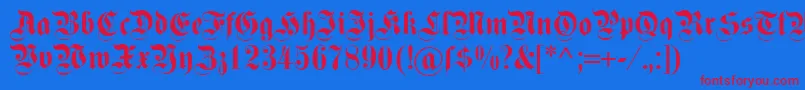 Dsfettekanzlei Font – Red Fonts on Blue Background