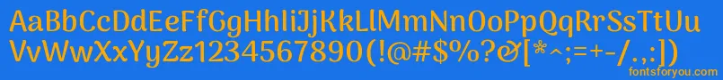 フォントArimamaduraiBold – オレンジ色の文字が青い背景にあります。