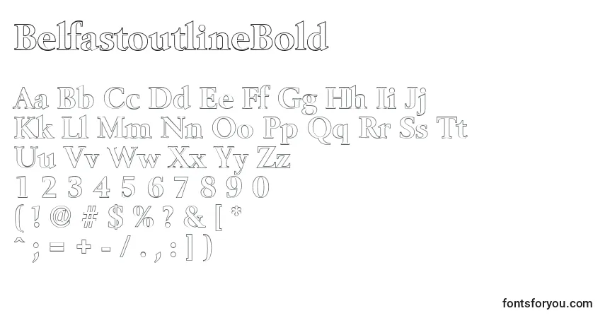 Шрифт BelfastoutlineBold – алфавит, цифры, специальные символы