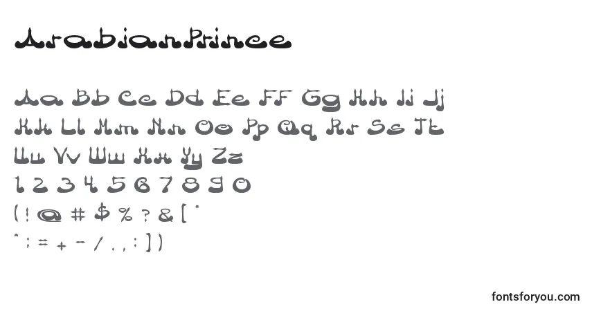 Czcionka ArabianPrince – alfabet, cyfry, specjalne znaki
